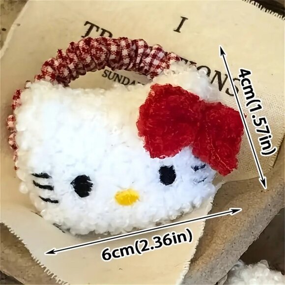 Sanrio Hair Scrungie Hello Kitty Ponytail Hair Bow Fuzzy Goth Emo Women Rave NEW - Picture 3 of 3